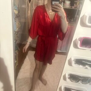 💕 red satin robe